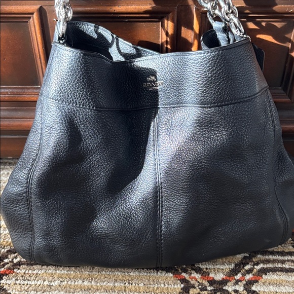 COACH "Hallie" Black Pebble Leather Bag - Picture 1 of 13